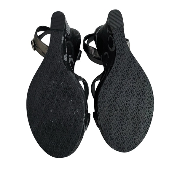 COACH Camelia Pewter & Black Ankle Strap Platform Wedge Sandals - Picture 7 of 9